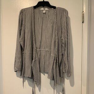L White & Grey Striped Long Sleeve Wrap Around Old Navy Blouse